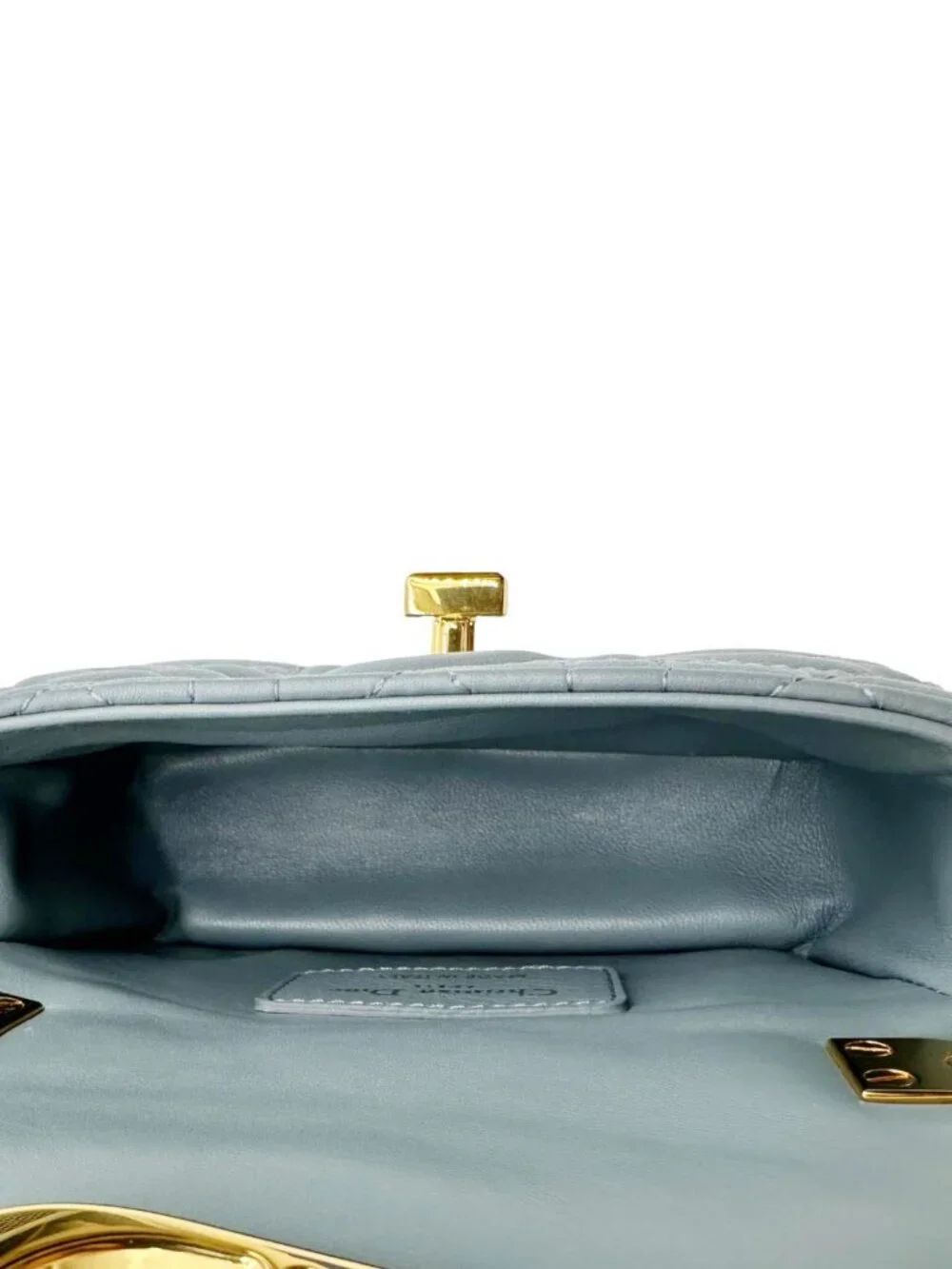 Christian Dior Micro Caro Supple Cannage Bag Chain Wallet Light Blue
